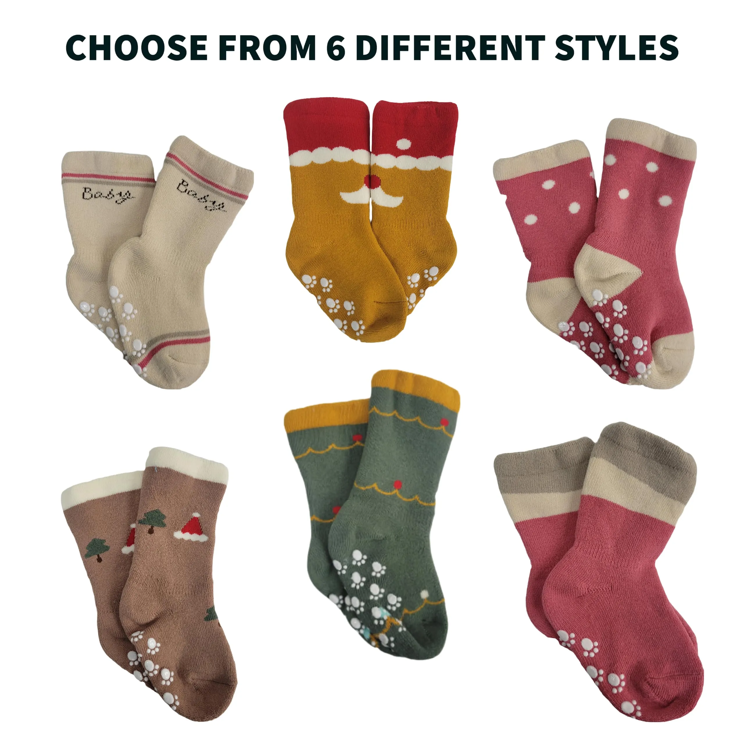 Non-Skid Christmas Themed Socks for Kids - Ages (6 mo.-1yr & 1 to 2yr)