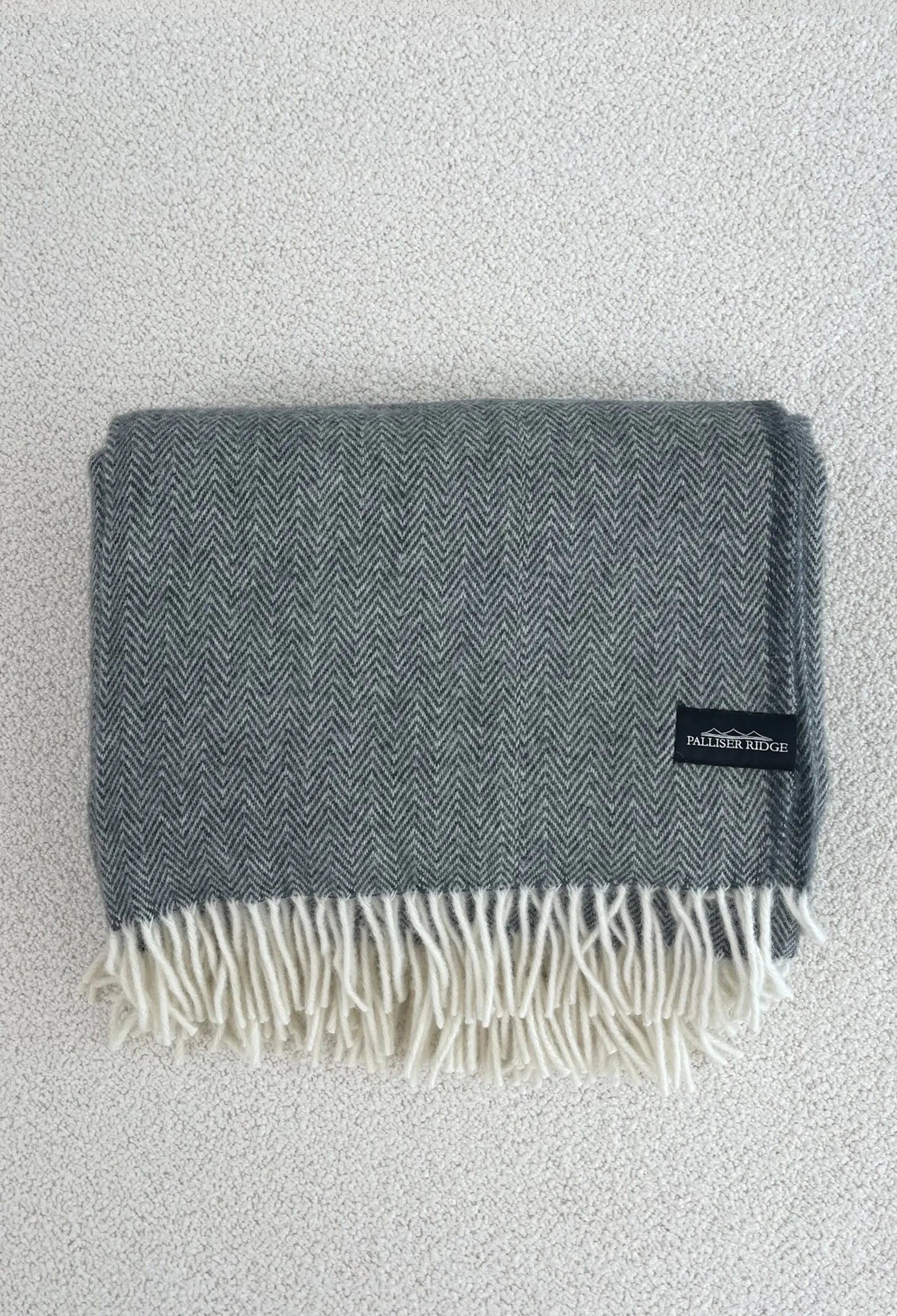 Palliser Ridge Lambs Wool Blanket - Charcoal Herringbone