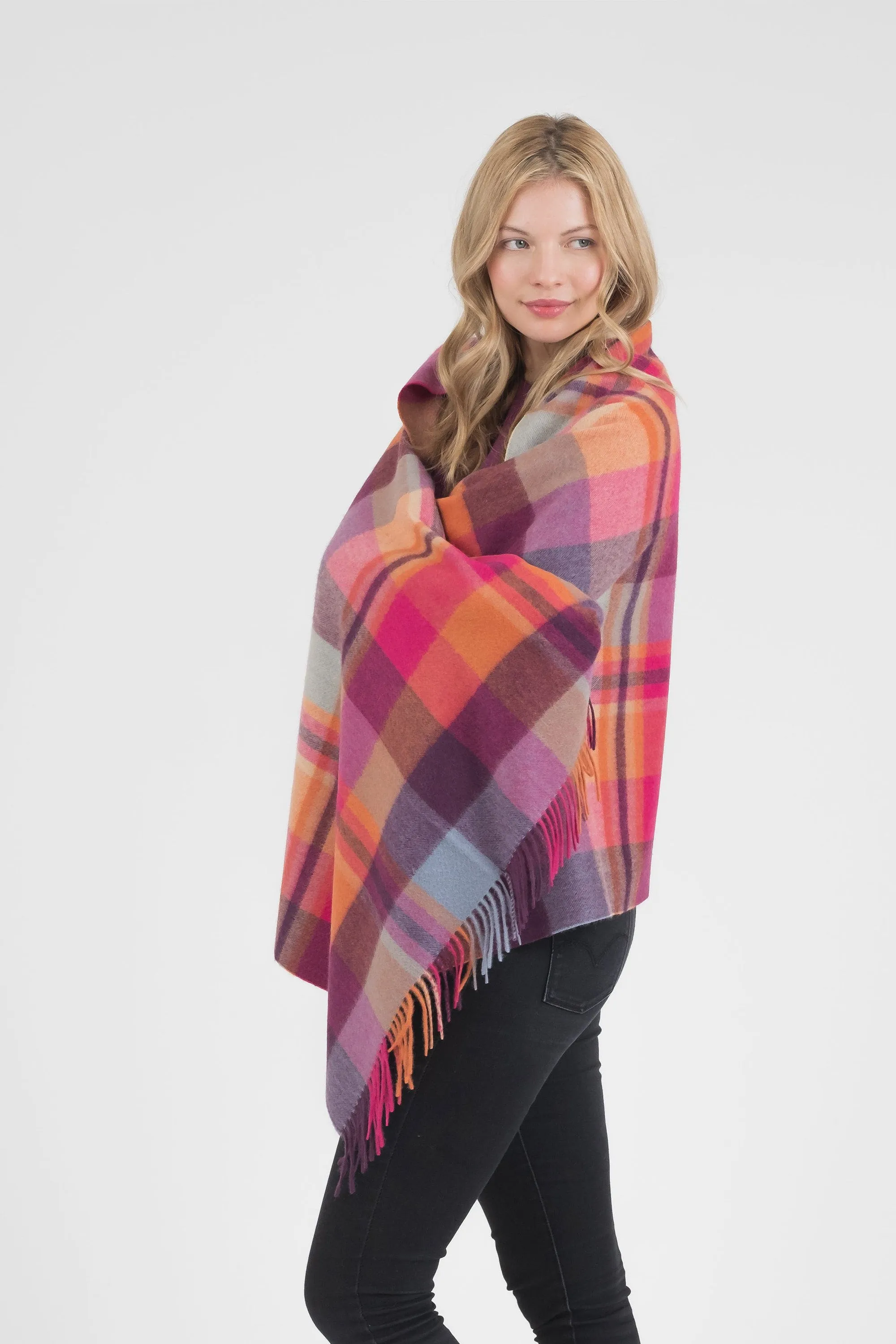 Square Check Cashmere Stole - Orient Ginger