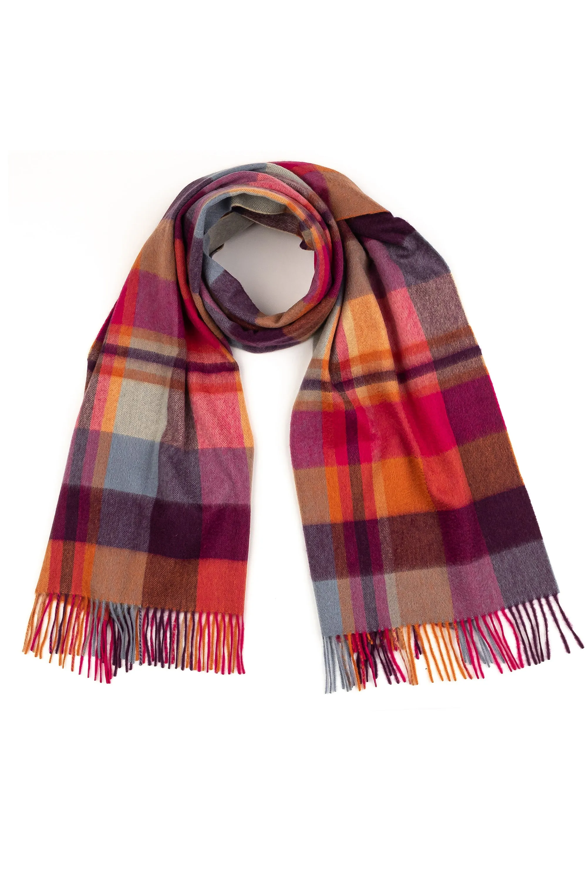 Square Check Cashmere Stole - Orient Ginger