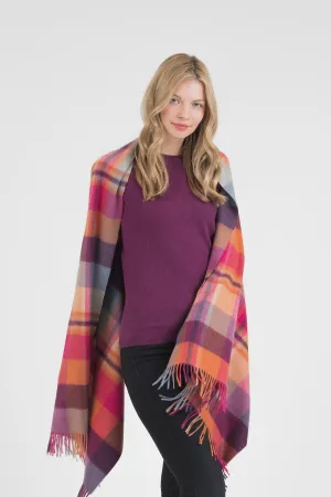 Square Check Cashmere Stole - Orient Ginger