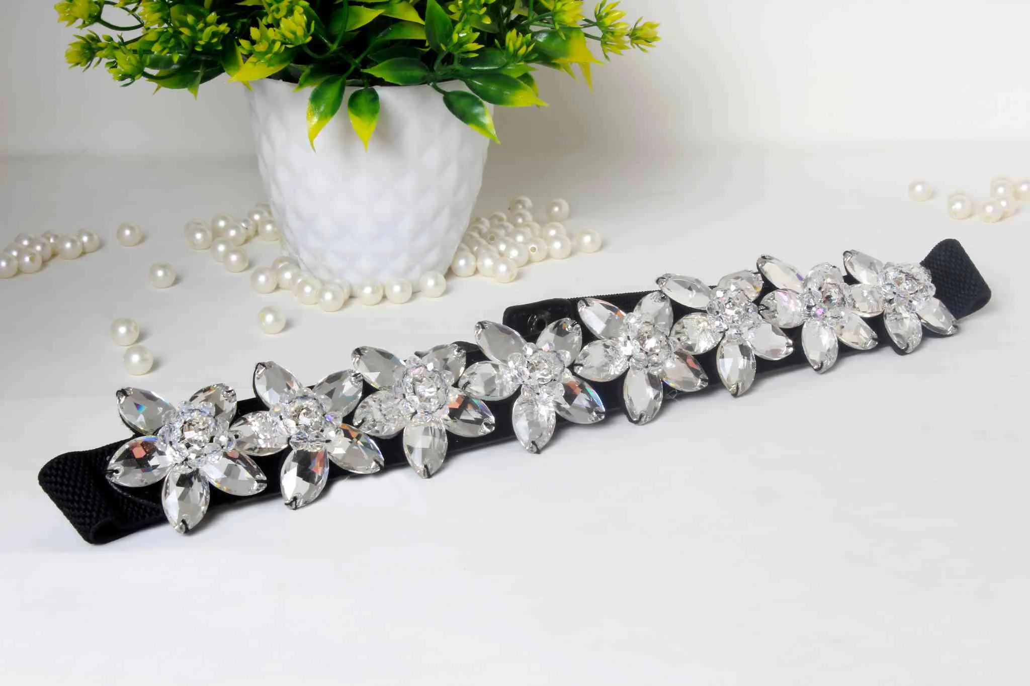 Stylish Fancy Big Floral Rhinestones Party Belt for Girls, Women