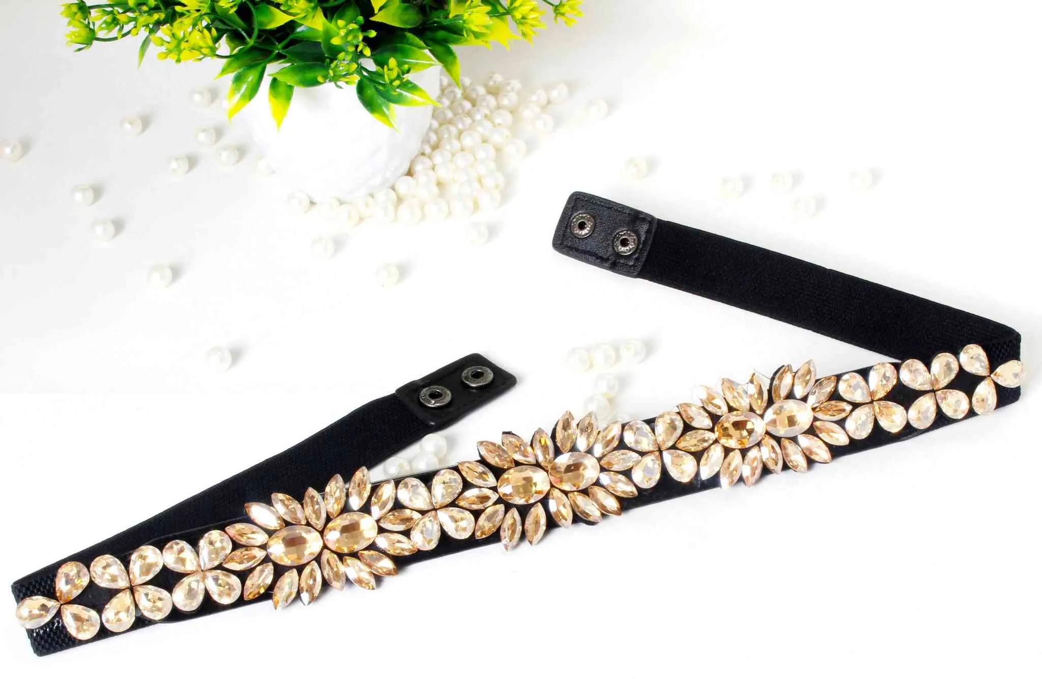 Stylish Fancy Big Rhinestones studded Fabric Party Belt for Girls, Women