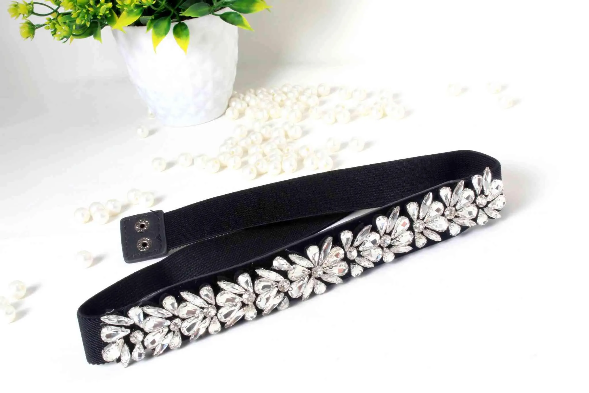 Stylish Fancy Rhinestones Beaded Fabric Party Belt for Girls, Women