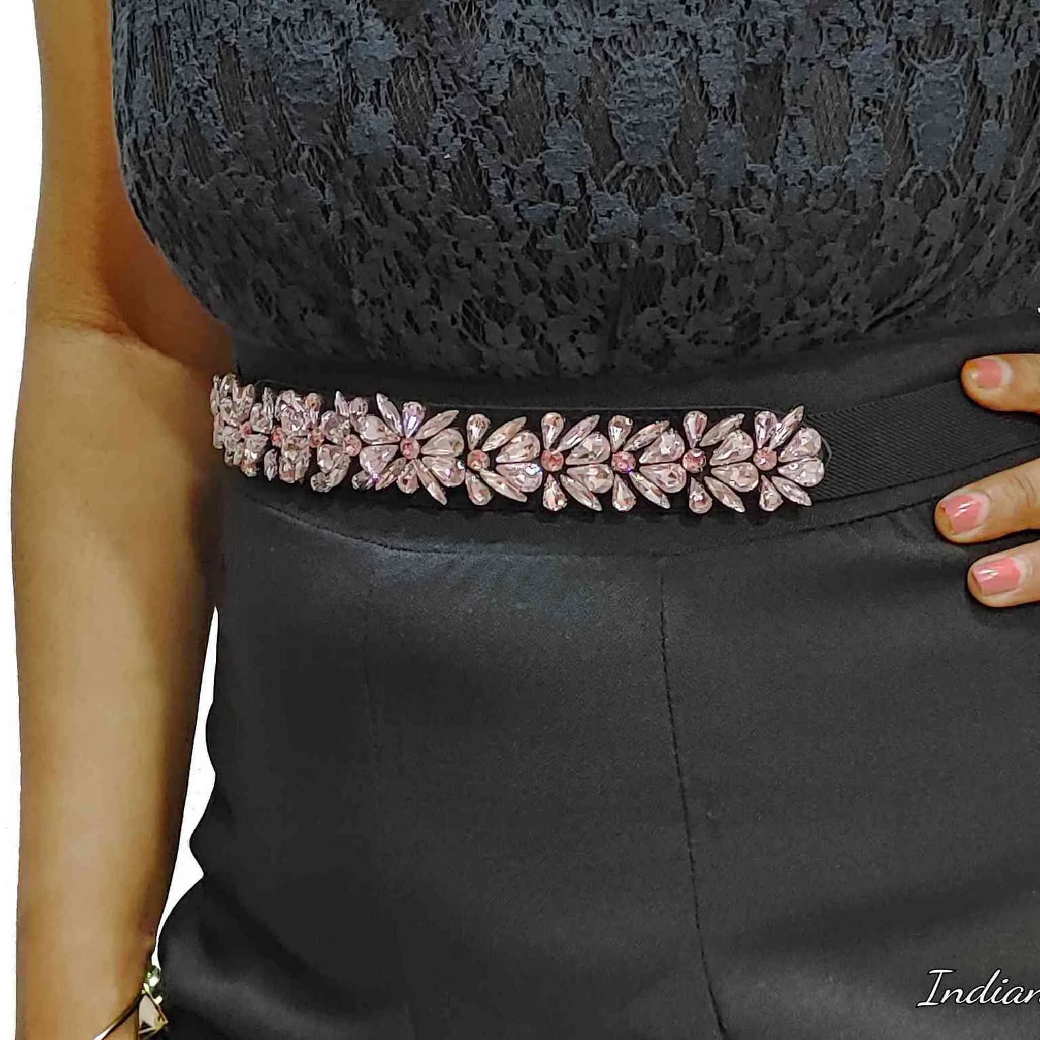 Stylish Fancy Rhinestones Beaded Fabric Party Belt for Girls, Women