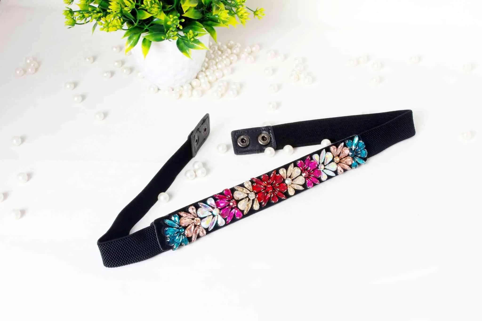 Stylish Fancy Rhinestones Beaded Fabric Party Belt for Girls, Women