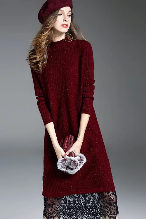 Sweater Dress W/ Lace Hem