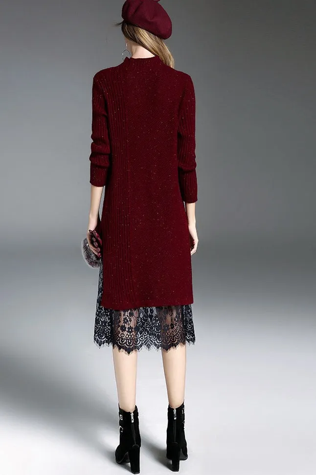 Sweater Dress W/ Lace Hem