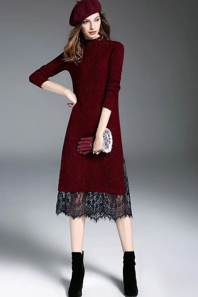 Sweater Dress W/ Lace Hem